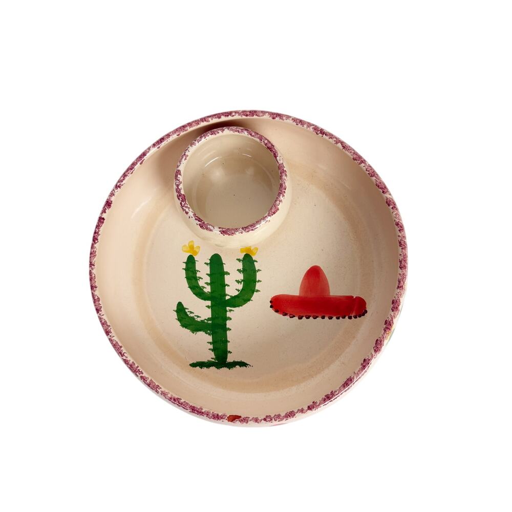Vintage HIMARK Ceramic Cactus Somberero Chip Salsa Dip Bowl Portugal Pottery